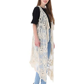 Women's Floral Lace Boho Cardigan Vest