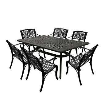 Modern Ornate Outdoor Mesh Aluminum 67 in Black Rectangular Patio Dining Set With Six Chairs