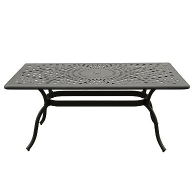 Modern Ornate Outdoor Mesh Aluminum 67-in Black Rectangular Patio Dining Set With Six Chairs