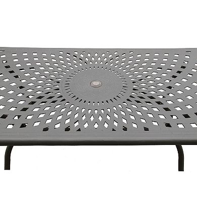 Modern Ornate Outdoor Mesh Aluminum 67-in Black Rectangular Patio Dining Set With Six Chairs