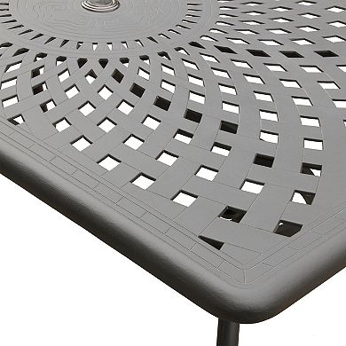 Modern Ornate Outdoor Mesh Aluminum 67-in Black Rectangular Patio Dining Set With Six Chairs