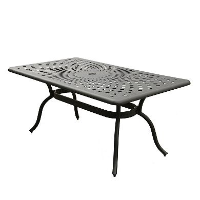 Modern Ornate Outdoor Mesh Aluminum 67-in Black Rectangular Patio Dining Set With Six Chairs