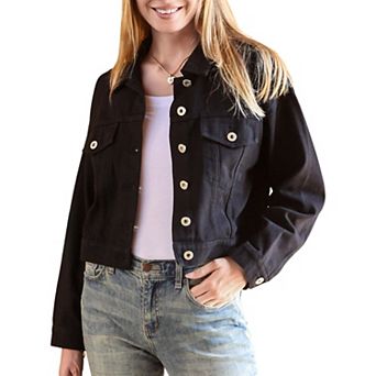 Women's Cropped Button Down Denim Jacket With Pockets