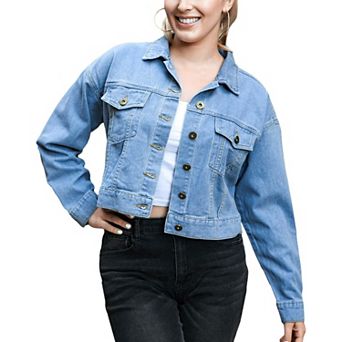 Women's Cropped Button Down Denim Jacket With Pockets