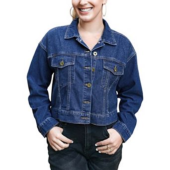 Women's Cropped Button Down Denim Jacket With Pockets