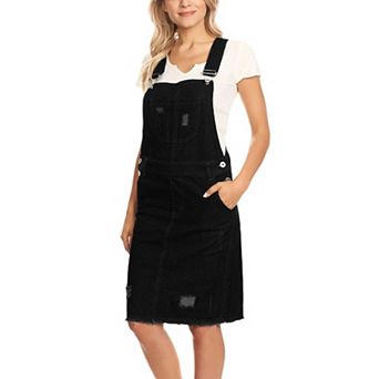 Women's Distressed Denim Overall Midi Dress