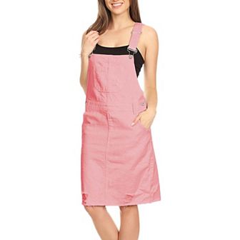 Women's Distressed Denim Overall Midi Dress