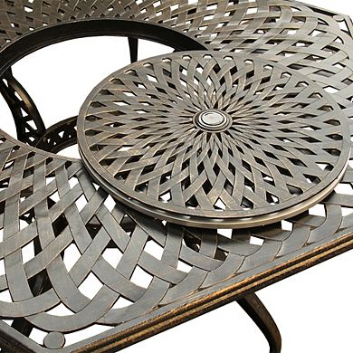 Modern Outdoor Aluminum 63-in Large Bronze Hexagon Patio Dining Set With Lazy Susan And Six Chairs