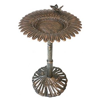 Round Cast Aluminum Metal 32 in Bronze Bird Bath With Butterflies And A Sunflower