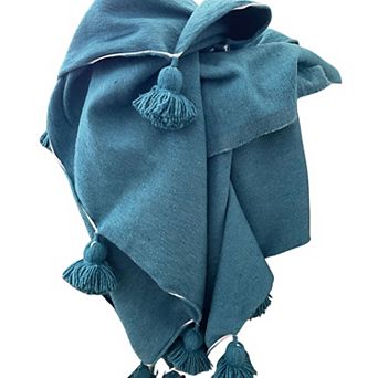 Moroccan Cotton Throw & Blanket with Handwoven Pom Pom Trim - 118"x79"