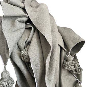Moroccan Cotton Throw & Blanket with Handwoven Pom Pom Trim - 118"x79"