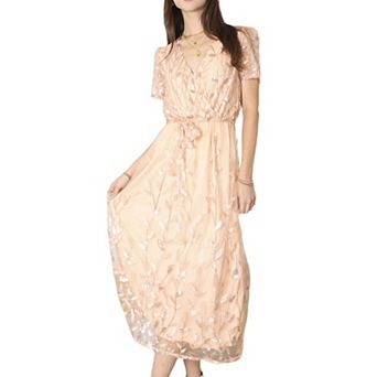 Women's Sequin Wedding Party Maxi Lace Floral Embroidery Long Dress