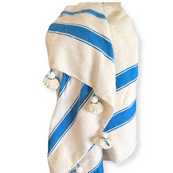 Beldinest Moroccan Wool Blanket: Hand-woven, Off-white With Stripes - 118"x78