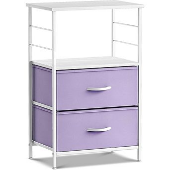 Sorbus 2 Drawer Nightstand - With Steel Frame, Wood Top, Handles, Fabric Bins