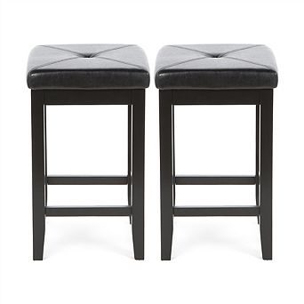 Set Of 2 - 24-inch Backless Barstools With Faux Leather Seat