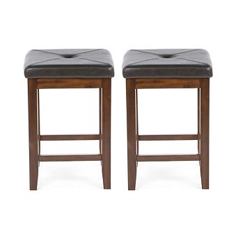 Set Of 2 - 24-inch Backless Barstools With Faux Leather Seat