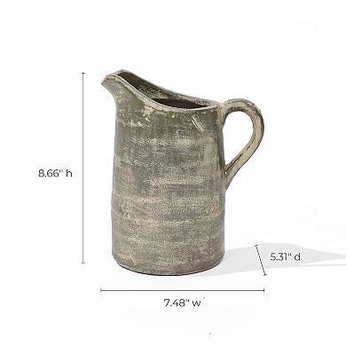 LuxenHome Rustic Farmhouse Brown Pitcher Terracotta Vase