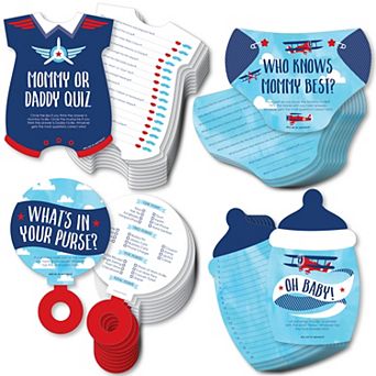 Big Dot Of Happiness Taking Flight Airplane - 4 Baby Shower Games 10 Each - Gamerific Bundle