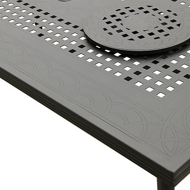 Modern Outdoor Mesh Aluminum Black 84-in Rectangle Large Patio Dining Table With Two Lazy Susans