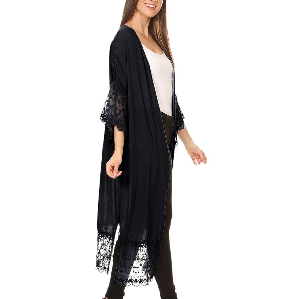 Women 3/4 Sleeve Sequined Kimono Cardigan