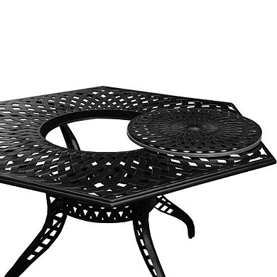 Modern Outdoor Aluminum 63-in Large Black Hexagon Patio Dining Set With Lazy Susan And Six Chairs