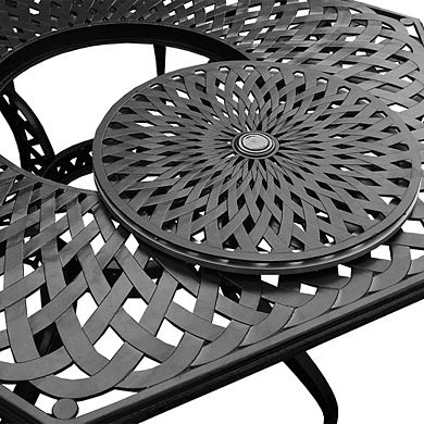 Modern Outdoor Aluminum 63-in Large Black Hexagon Patio Dining Set With Lazy Susan And Six Chairs