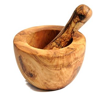 Olive Wood Flat Edge Pestle And Mortar