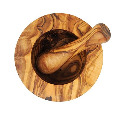 Olive Wood Flat Edge Pestle And Mortar