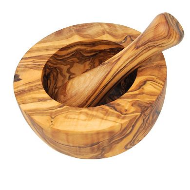 Olive Wood Flat Edge Pestle And Mortar
