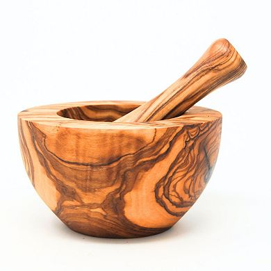 Olive Wood Flat Edge Pestle And Mortar