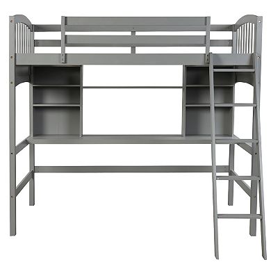 Merax Loft Bed With Storage Shelves, Desk And Ladder