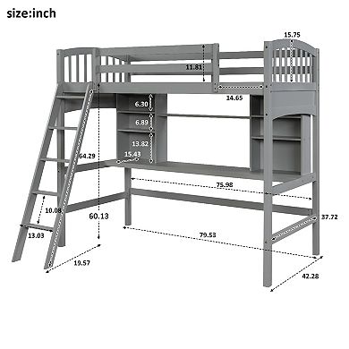 Merax Loft Bed With Storage Shelves, Desk And Ladder