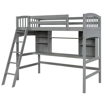 Merax Loft Bed With Storage Shelves, Desk And Ladder