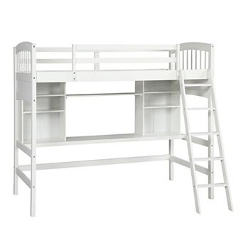 Merax Loft Bed With Storage Shelves, Desk And Ladder
