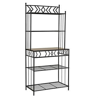 Kitchen Bakers Rack In Black Metal With Marble Finish Top