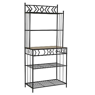 Kitchen Bakers Rack In Black Metal With Marble Finish Top