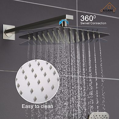 Casainc Shower Faucet Set Rainfall Head Combo 3 Function With Mixer Valve Nickle