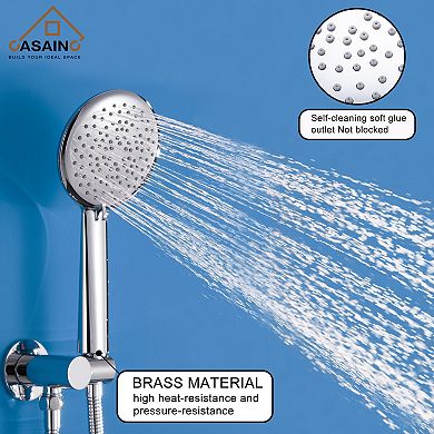 Casainc Round Shower Faucet Set Rain Head Wall Mount Mixer Taps with hand Spray