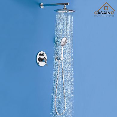Casainc Round Shower Faucet Set Rain Head Wall Mount Mixer Taps with hand Spray