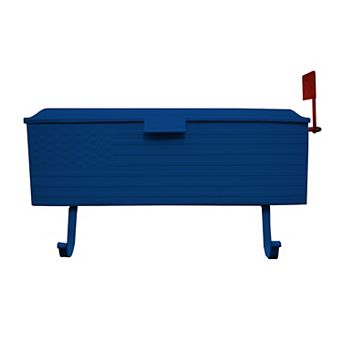 Blue Patriotic Metal Wall Mounted Mailbox With Outgoing Mail Flag And Newspaper Hangers