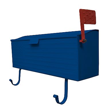 Blue Patriotic Metal Wall Mounted Mailbox With Outgoing Mail Flag And Newspaper Hangers