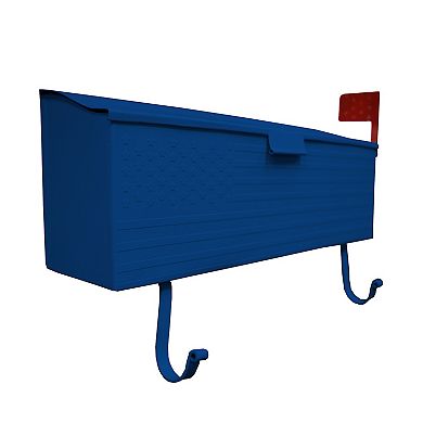 Blue Patriotic Metal Wall Mounted Mailbox With Outgoing Mail Flag And Newspaper Hangers