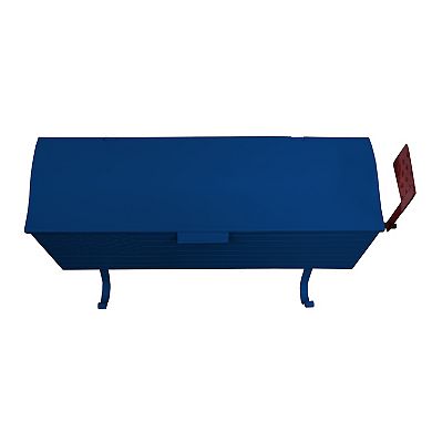 Blue Patriotic Metal Wall Mounted Mailbox With Outgoing Mail Flag And Newspaper Hangers
