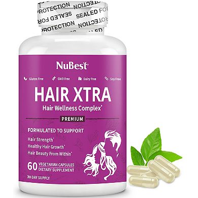 NuBest Hair Xtra, Premium Hair Growth Support For Men & Women, 60 Vegan Capsules