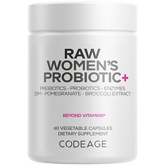 Codeage Raw Women's Probiotic Supplement, Raw Fruits Vegetables Prebiotics, Digestive Enzymes, 60 ct