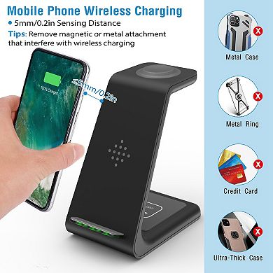 15w 3-in-1 Wireless Charger Dock - Fast Charging Stand - Iphone, Android