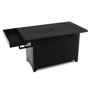 Outdoor Gas Fire Pit Table with Storage Shelf and Glass Wind Guard