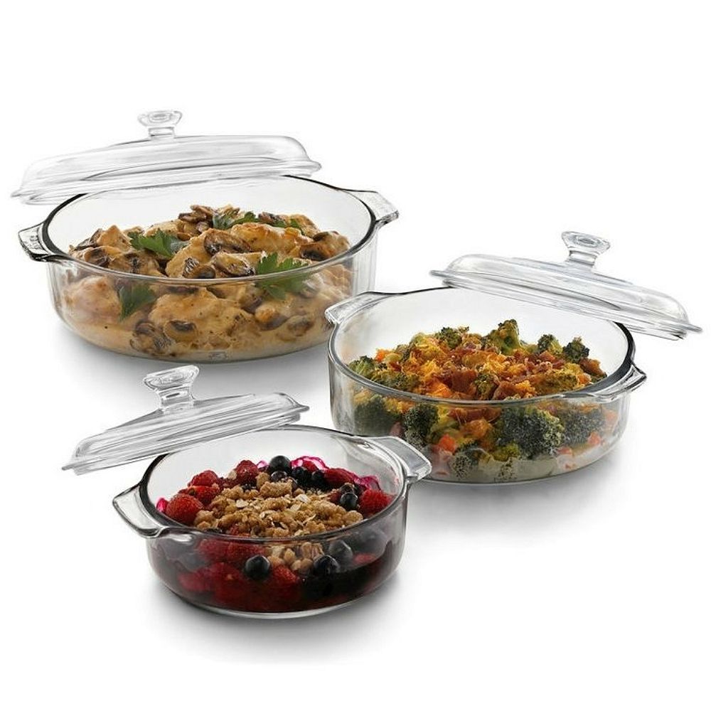 Round Glass Bakeware Set, 6-Piece Casserole Dishes with Oven-Safe Lids, Clear - 6 PC