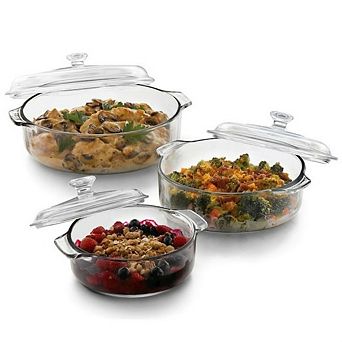 6 pc Round Glass Casserole Cookware Bakeware Set With Lids