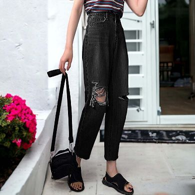 Women's High Waist Ripped Boyfriend Jeans